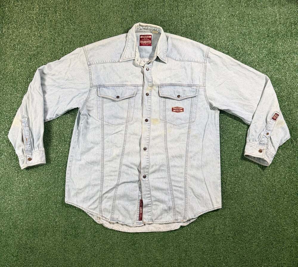 Vintage Pepe Jeans Mens Light Wash Denim Button-Up Western Shirt Size M